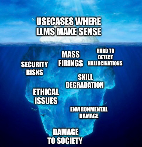 The Iceberg of LLMs - Some valid uses cases over the water line, massive problems below the surface